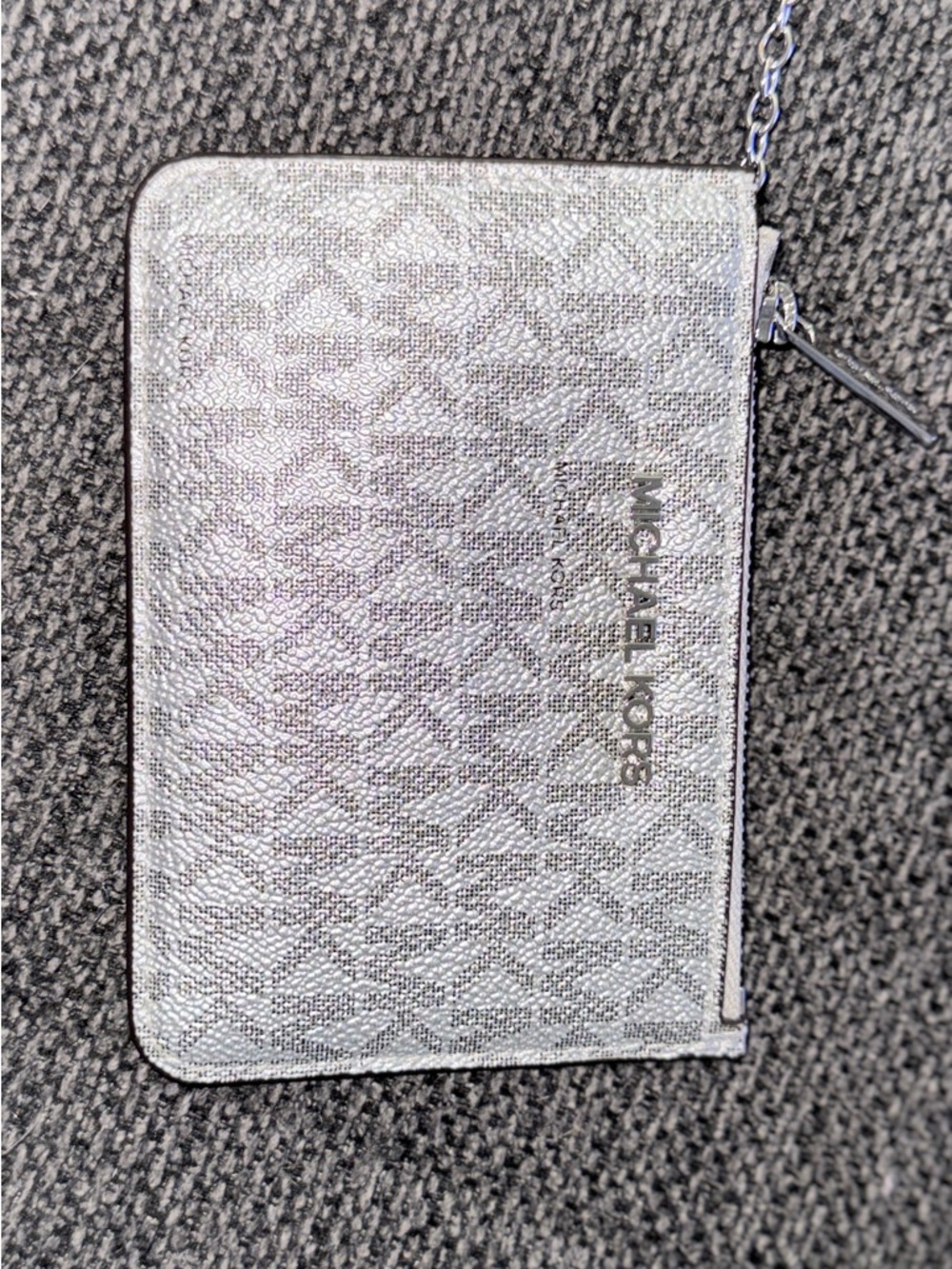 Michael Kors Silver Metallic Logo Wristlet with Chain